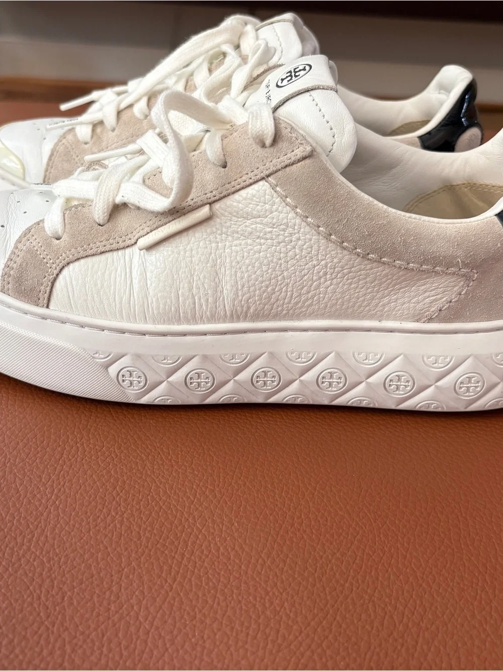 Tory Burch Cream and White Mixed-Media Platform Sneakers